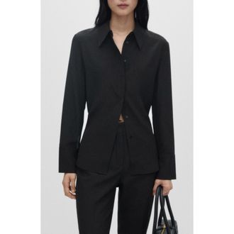 Mango Silk Button-Up Shirt in Black at Nordstrom Rack, Size 6