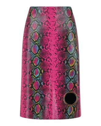 Versace Python-Print Leather Midi Skirt