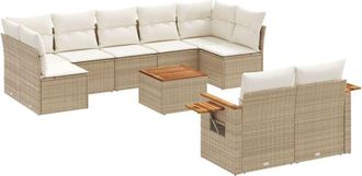 vidaXL Juego De Sof&aacute;s Jard&iacute;n Con Cojines Beige 10 Pzas Rat&aacute;n Sint&eacute;tico Vidaxl