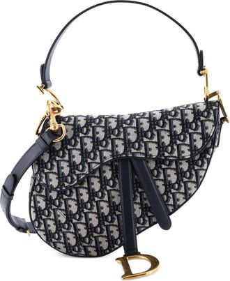 Dior Borsa a spalla Saddle media in tela con motivo Oblique con tracolla - Blu