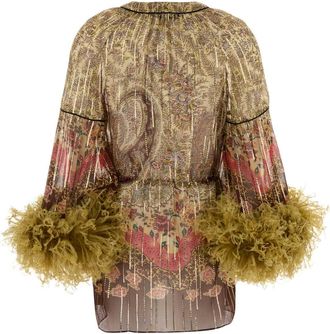Valentino Garavani Womens Printed Silk Blouse Almondbeigemulticolor Maglie Sweater