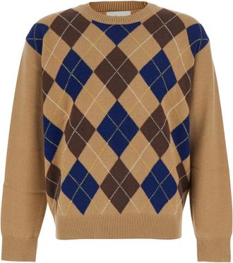 Dunst Argyle Crew Neck Sweater - Heren - Ronde hals truien - Beige - XL - Wol - Truien & Vesten