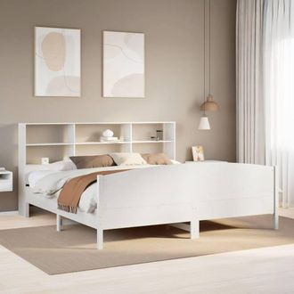 Berkfield Home Bookcase Bed Frame White 180x200 cm Super King Solid Wood Pine