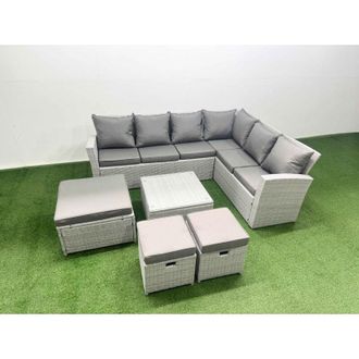 Fimous Garden Outdoor pe Rattan Furniture Set 9 Seater Rattan Garden Sofa Set with Square Coffee Table Light Grey Mixed - Fimous