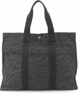 Herm&egrave;s Gray Canvas Handbag Tote Bag (Pre-Owned)