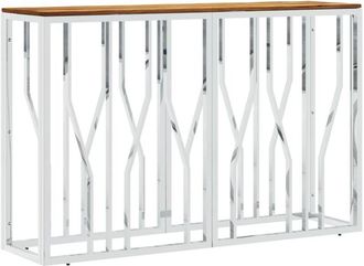 vidaXL Mesa consola acero inoxidable y madera maciza acacia plateada Vidaxl