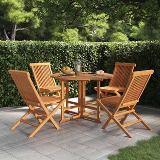 Berkfield Home 5 Piece Folding Outdoor Dining Set Solid Wood Teak in Brown