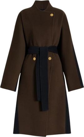 Alberta Ferretti Lange jas van bicolor wol en kasjmier - Dames - Jas met riem - Bruin - M - Wol - Jassen