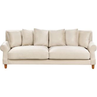 Beliani Living Room 3 Seater Sofa Couch Vintage Velvet Off-White Eike
