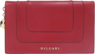 Bulgari Pink Red Color Leather Wallet (Bi-Fold) (Pre-Owned)