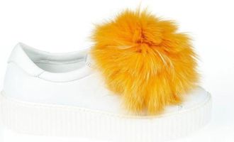 Mr & Mrs Italy Luxe Bont Pom Pom Sneakers - Dames - Sneakers - Wit - 37 EU - Schoenen