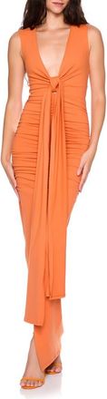 Susana Monaco Plunge Neck Tie Neck Dress in Apricot at Nordstrom, Size X-Small