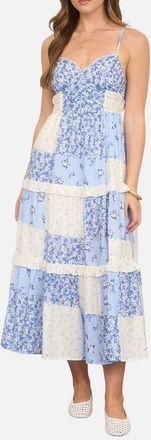 Blu Pepper Patchwork Print Tiered Sundress in Blue Multi at Nordstrom Rack, Size Medium