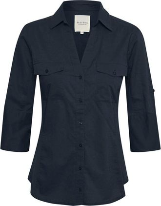 Part Two Donkerblauw Katoenen Shirt Cortniapw Sh - Dames - Overhemden - Blauw - M - Katoen - Overhemden