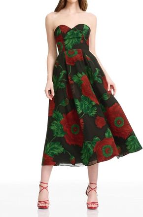 Dress The Population Maisy Strapless Midi Dress In Black Multi