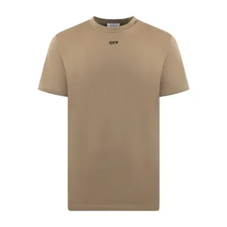 Off-white Tops, Heren, Beige, XL, Katoen, Slim Beige Stitch T-Shirt