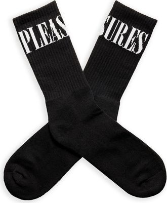 Pleasures Monitor Logo Inarsia Cotton Crew Socks in Black at Nordstrom