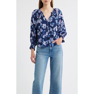 Rails Mariah Floral Smocked Button-Up Peasant Top in Midnight Peony at Nordstrom Rack, Size X-Large