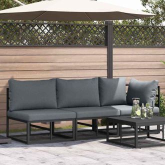vidaXL Muebles De Exterior Con Coj&iacute;n 3 Pieza Negro Y Antracita Metal Vidaxl