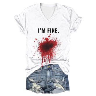Generic Halloween Tshirt for Women, Halloween Blood Graphic Funny Costume Top Short Sleeve Top Blood Print T-Shirt Unique Present for Women Terrifier T Shirt 