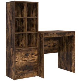 vidaXL Vidaxl - Escritorio Con Almacenamiento Con Caj&oacute;n 2 Pcs Roble Ahumado