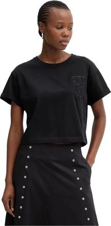 Twinset Oversized T-shirt met borduursel - Dames - T-shirts - Zwart - L - Katoen - Tops