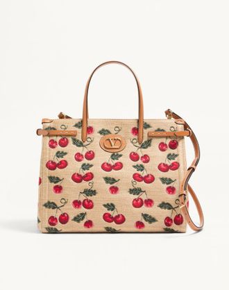 Valentino Garavani Valentino Garavani Antibes Medium Shopping Bag In Jacquard Raffia With Cherryfic Motif Wo