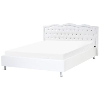 Beliani Cama Con Somier De Piel Sint&eacute;tica Blanco Plateado 160 X 200 Cm Cabecero Botones Metz