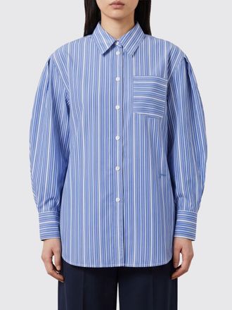 Ganni Camicia in cotone a righe con maniche a palloncino e collo classico