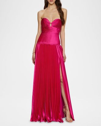 AMUR Ludlow Strapless Pleated Satin Gown