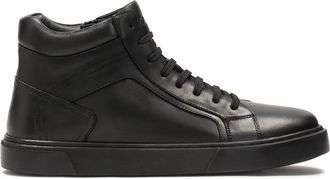 Kazar Comfortabele zwarte herensneakers met hoge schacht - Heren - Sneakers - Zwart - 42 EU - Leer - Schoenen