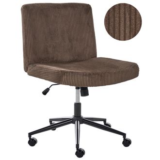 Beliani Silla De Escritorio Giratoria Con Tapizado De Pana Asiento Ancho Neum&aacute;tico Inclinable Para Oficina En Casa Marr&oacute;n Oscuro Geddes