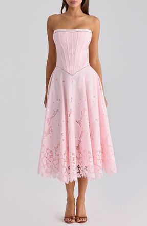 House of CB Belissa Strapless Broderie Anglaise Party Dress in Pink at Nordstrom, Size X-Large