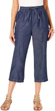 Roaman's Plus Size Chambray Wide Leg Capri Pant in Medium Wash at Nordstrom, Size 12