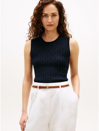 Tommy Hilfiger Womens Cable Knit Sweater Vest - Navy - XXL