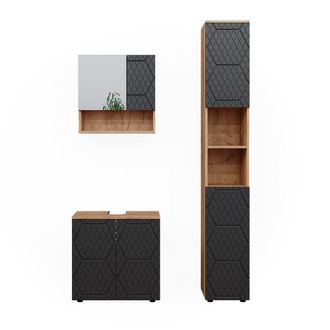 Vicco Conjunto De Muebles De Ba&ntilde;o Irma, Rayas Antracita, 3 Partes, Con Unidad Alta