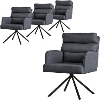 ML Design Ml-design - 4x Sillas De Comedor Giratoria, Antracita Asiento De Cocina Con Respaldo Extra&iacute;ble Y Reposabrazos Dise&ntilde;o Ergon&oacute;mico Mueble Tapizado Con Fu