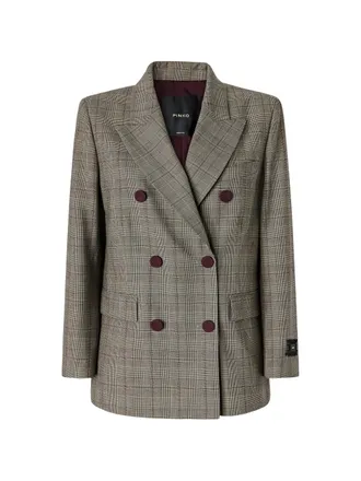 Pinko Double-Breasted Blazer With Checkered Pattern And Contrasting Buttons