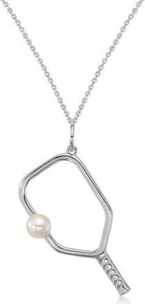 Allurez Cultured Pearl Ball & Pickleball Paddle Pendant Necklace 14K in White Gold at Nordstrom, Size 18