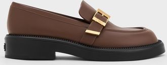 Charles & Keith Leather Buckled-Strap Loafers