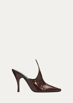 Alaia 100mm Court Croc-Embossed Leather Mules
