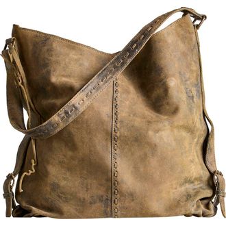 Free People Dallas Distressed Leather Shoulder Bag in Sandblasted Khaki at Nordstrom