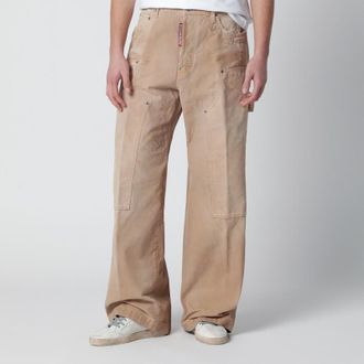 Dsquared2 Vintage-effect beige baggy carpenter jeans