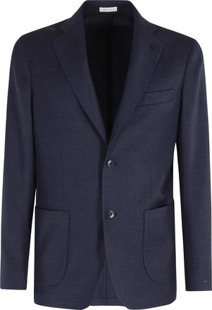 Breras Milano Blue Diagonal Wool-Linen-Silk Single-Breasted Jacket