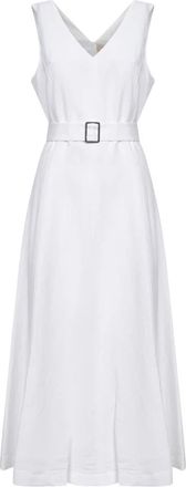 Blanca Vita V-neck uitlopende jurk - Dames - Casual kleedjes - Wit - M - Linnen - Kleedjes