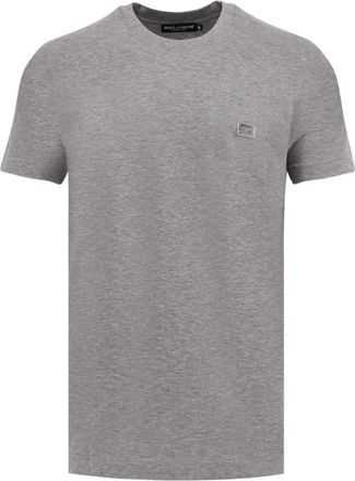 Dolce & Gabbana Katoenen T-shirt met Metalen Logo Detail - Heren - T-shirts - Grijs - S - Katoen - Tops