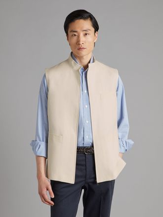 Oliver Brown Linen Gilet with Zip - Stone