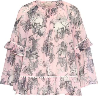 Maison Common Printed Batist Blouse With Ruffles in Powder Rose at Nordstrom, Size Small