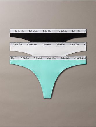 Calvin Klein Womens Icon Logo 3-Pack Low Rise Thong - Blue - XS