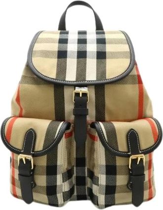 Burberry Pre-owned Backpacks, female, Beige, Size: ONE SIZE Pre-owned House Check Canvas Leather Backpack